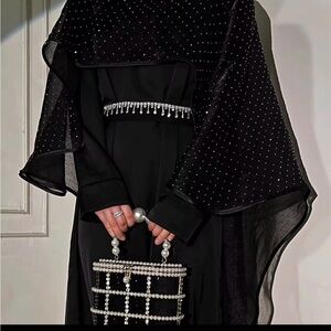 Elegant Black Dress with Pearl Accents